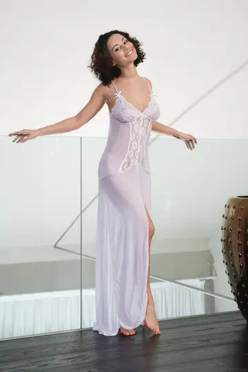 Tall Brunette Spreads Her Shaved Pussy in a Dress