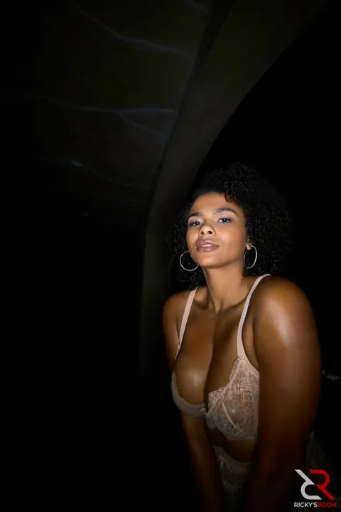 Alina Ali: Busty Ebony Babe Pulls Lingerie Aside and Spreads – photo 9 of 20