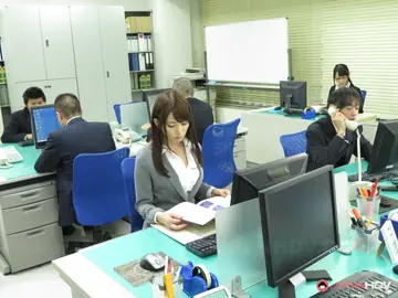 Asian Secretary with Big Tits Gives a Blowjob and Titjob in the Office