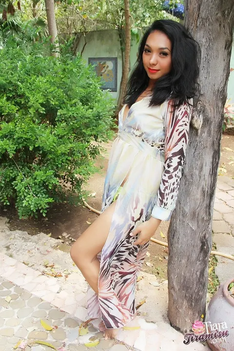 Petite Trans Woman Undresses Outdoors in a Dress – photo 1 of 15