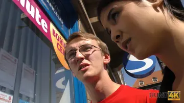 Tall Brunette in Glasses Sucks Stranger and Gets Fucked Outdoors