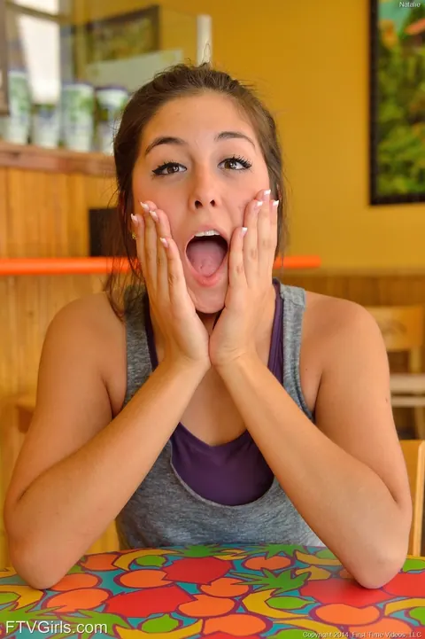 Natalie Monroe: Petite Slim Brunette Masturbates with a Cucumber in the Gym – photo 18 of 20