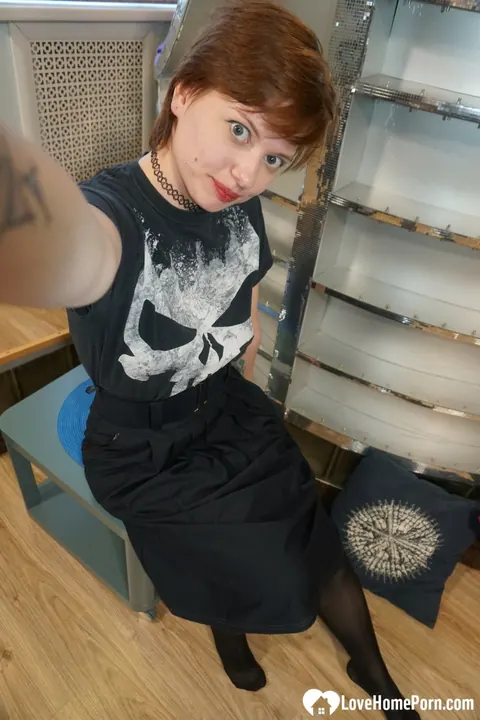 Short-Haired Redhead in Stockings Poses for a Selfie – photo 1 of 20