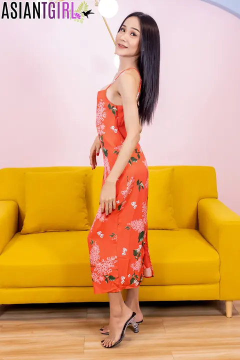 Asian Trans Woman Sheds Her Dress and Stands Nude Front and Back – photo 2 of 16