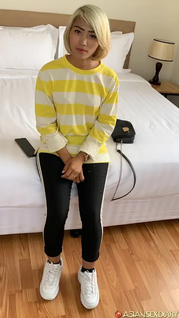 Tall Asian Blonde in Lingerie Gets Fucked Missionary