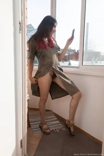 Brunette with Big Natural Tits Toys Her Hairy Pussy with a Dildo