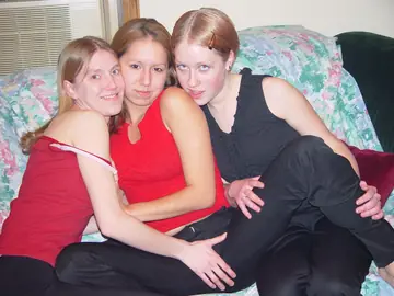 Skinny Redhead Joins Lesbian Threesome with a Dildo