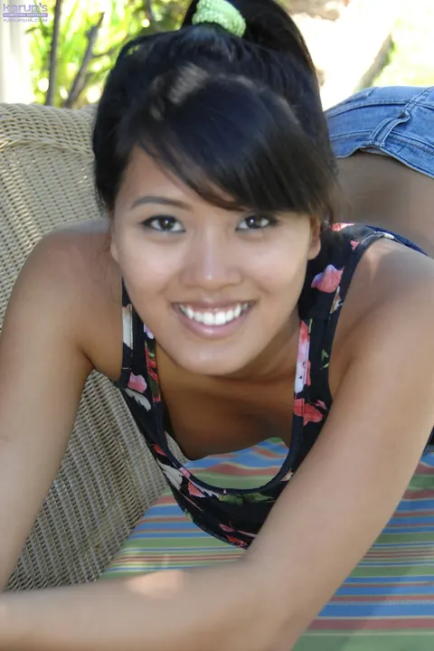Angelina Chung: Asian Brunette in Pigtails and Socks Spreads Her Pussy Outdoors – photo 3 of 20