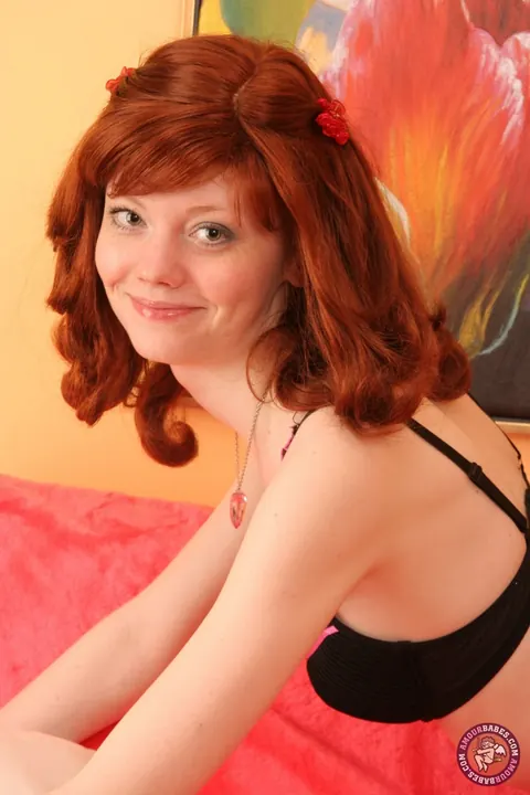 Muza: Slim European Redhead Pulls Panties Aside and Fingers Her Hairy Pussy – photo 2 of 16
