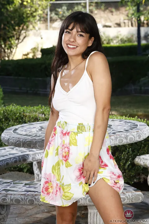 Doe Eyes: Petite Brunette Spreads Her Pussy Outdoors Naked – photo 1 of 21