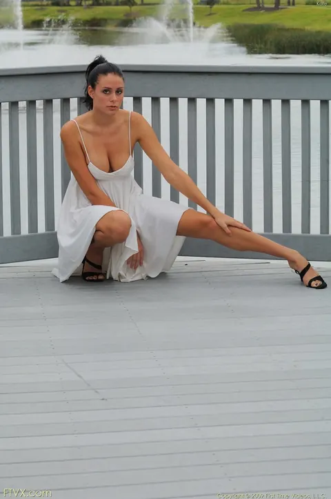 Tall Brunette Has a Threesome Outdoors in High Heels – photo 3 of 20