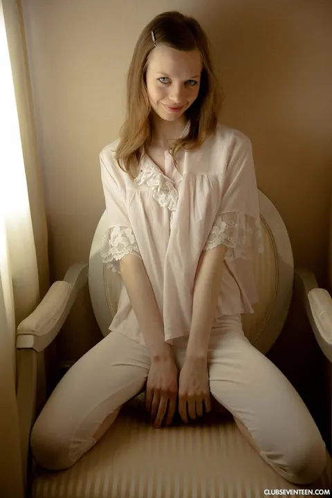 Paige C: Slim European Blonde Strips and Spreads Her Shaved Pussy – photo 2 of 21