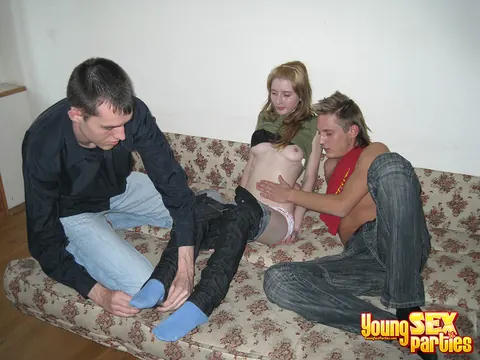 Blonde in Jeans and Socks Has Anal Threesome with Two Men – photo 9 of 16