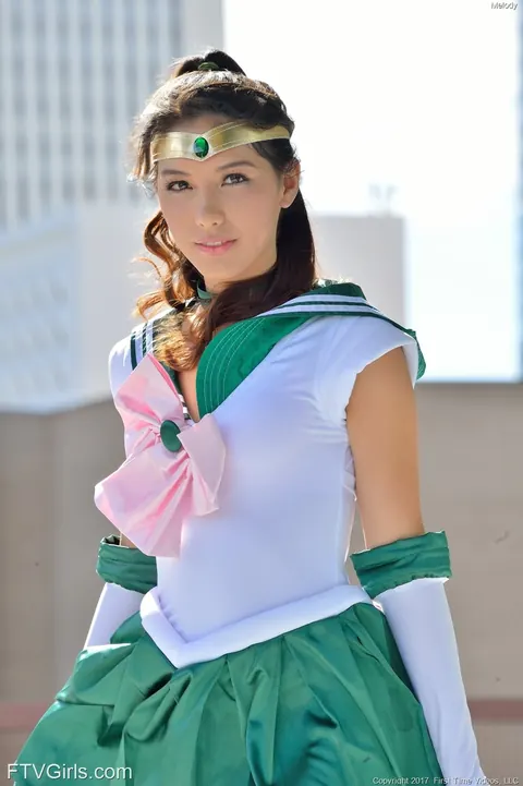 Melody Wylde: Asian Brunette in Costume Plays with Anal Dildo Outdoors – photo 1 of 20