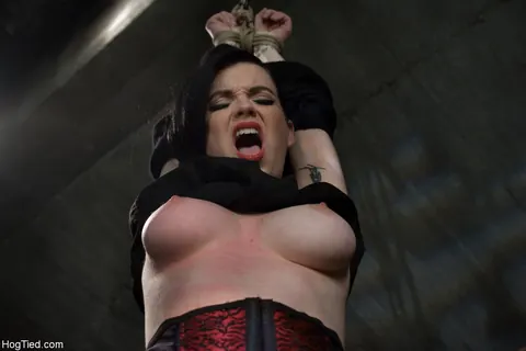 Sybil Hawthorne: Bound Brunette with Big Tits Strips to Stockings and Takes a Toy – photo 14 of 21