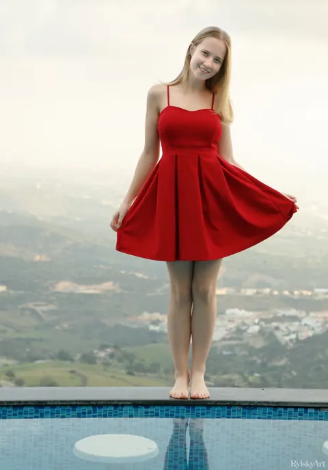 Delizi: Amateur Blonde Strips Off Her Red Dress and Spreads at the Mirror – photo 2 of 21