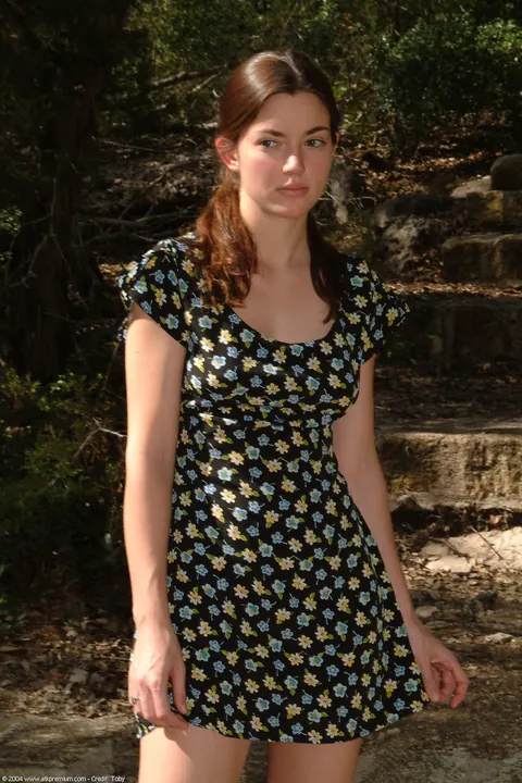 Amateur Brunette in Pigtails Undresses Outdoors and Spreads – photo 1 of 20