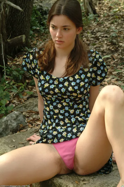 Amateur Brunette in Pigtails Undresses Outdoors and Spreads – photo 9 of 20