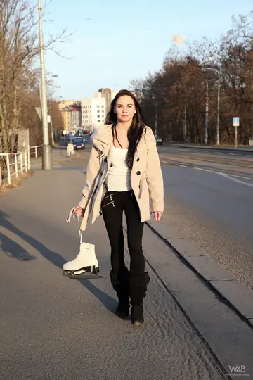 Anji Survey – Brunette Toys Her Pussy with a Glass Dildo at the Ice Rink