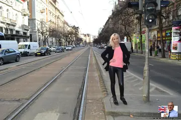 European Blonde Sucks and Fucks an Older Man Outdoors During Casting
