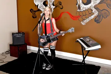 Blonde in Stockings and Skirt Takes Anal and a Cumshot