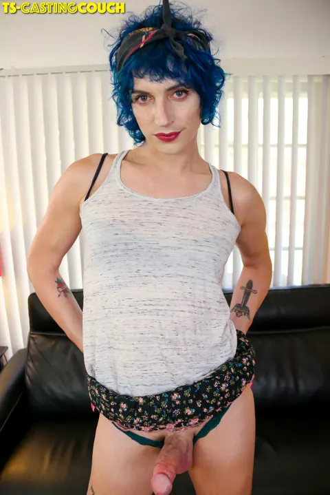 Trans Woman Undresses for a Casting on the Sofa – photo 4 of 16