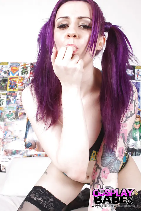 Busty Fetish Model in Pigtails Strips and Uses a Dildo – photo 2 of 16