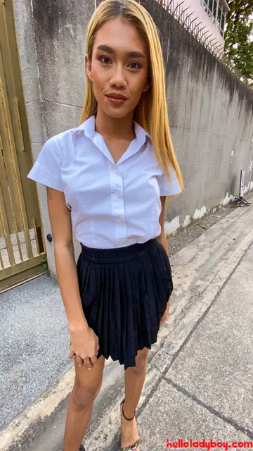Asian Trans Woman in a Skirt Gives a POV Blowjob