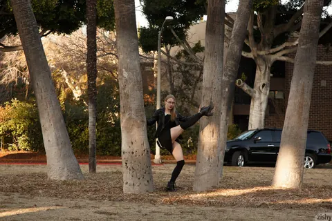 Freda Motten: Petite Blonde in Glasses Flashes Red Panties by a Car – photo 5 of 11