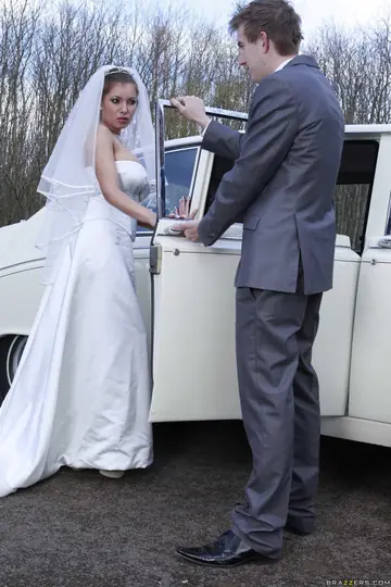 Slim Blonde Bride in Stockings Takes Anal in Public