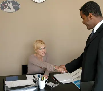 Amber Wild – Blonde Office Babe Takes Interracial Doggy Style After a Blowjob