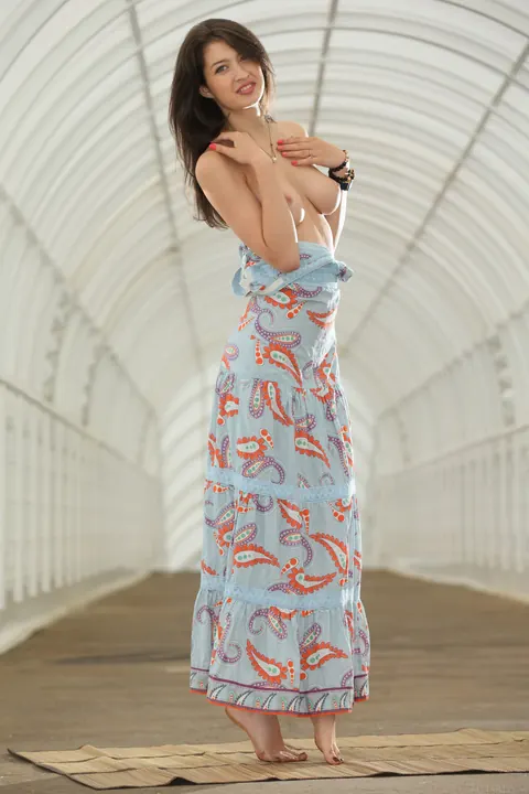 Ganna A: Tall Russian Brunette Strips Out of Her Summer Dress – photo 6 of 21