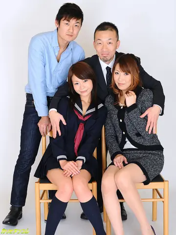 Slim Japanese MILF with Red Hair Spreads and Fucks in a Foursome