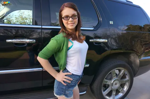 Jennifer Bliss: Skinny Brunette in Glasses Gets a Facial Outdoors – photo 2 of 17