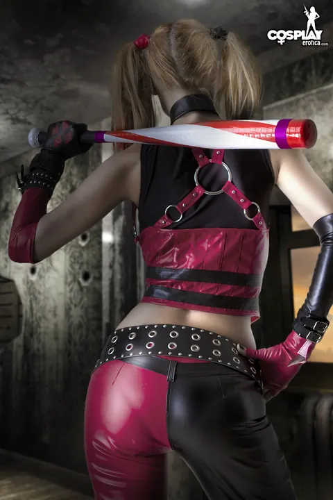 Thick Pigtail Babe in Leather Cosplay Strips and Plays with a Dildo – photo 8 of 12