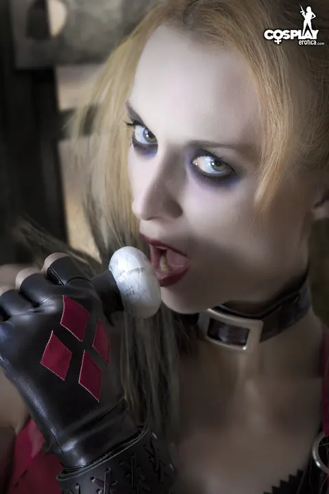 Thick Pigtail Babe in Leather Cosplay Strips and Plays with a Dildo – photo 5 of 12