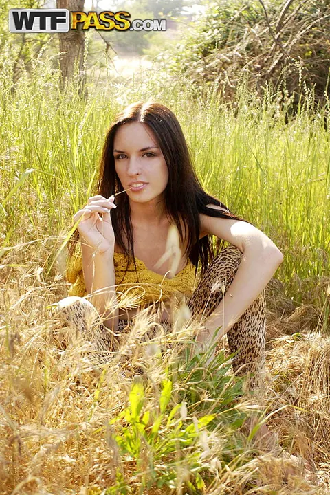 Brunette Poses Nude Outdoors Showing Her Shaved Pussy – photo 15 of 16