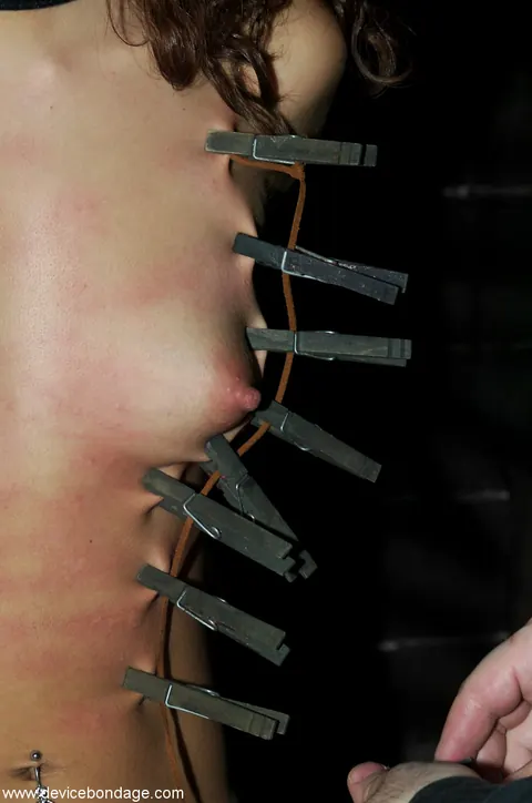 Amina Sky: Petite Curly Brunette Gets Clothespinned and Vibrated in Bondage – photo 13 of 21