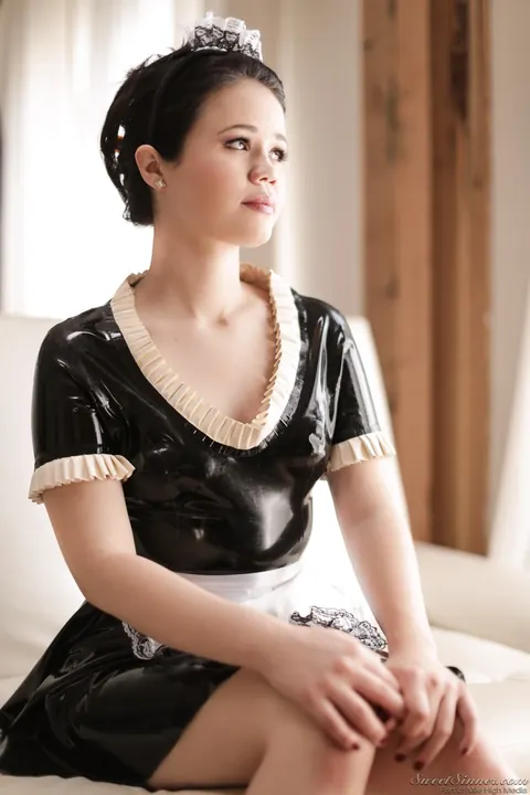 Yhivi: Brunette Maid Strips Off Her Latex Uniform by the Window – photo 1 of 15