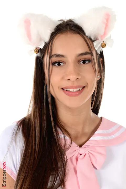 Vanessa Alessia: Slim Czech Brunette in Cat Ears Uses a Dildo in Stockings and Heels – photo 3 of 15