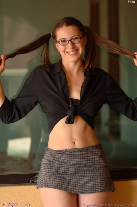 Alison Angel: Tall Brunette in Glasses Flashes Her Tits and Spreads Her Pussy Outdoors – photo 18 of 20