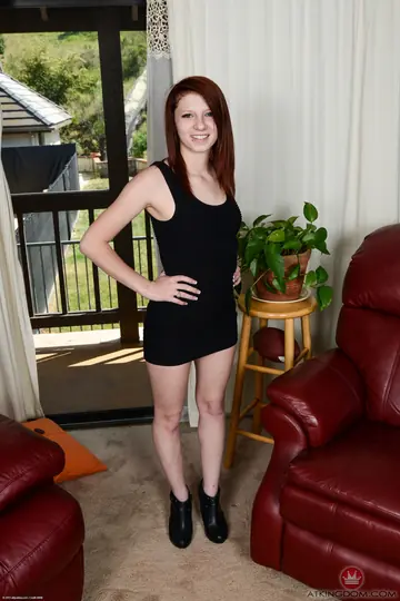 Petite Redhead Parts Thighs and Shows Her Shaved Pussy