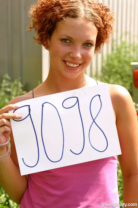 Katerina A: Curly Redhead with Big Natural Tits Uses a Dildo Outdoors in Panties – photo 11 of 21