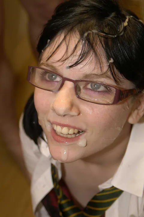 Jessica Lo: Busty Pale Brunette in Glasses Takes Group Facial – photo 15 of 15