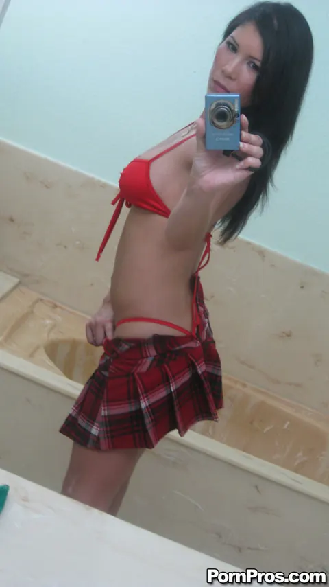Lisa Ly: Asian Brunette Shows Her Big Natural Tits in the Bathroom Mirror – photo 8 of 14