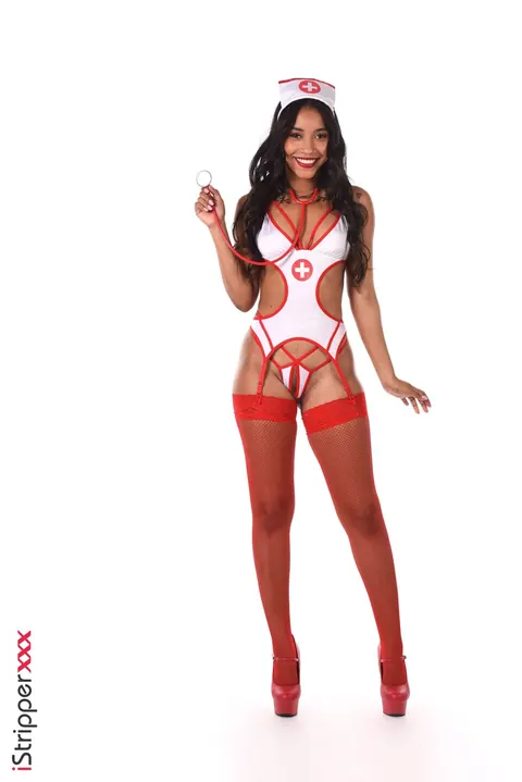 Linda Baker: Latina Brunette Strips Out of Her Nurse Uniform for Toy Play – photo 1 of 15