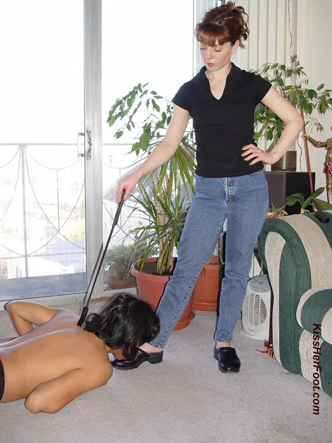 Dominant Woman in Jeans Has a Submissive Asian Man Kneel Before Her – photo 9 of 12