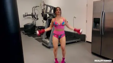 Busty Latina MILF Undresses and Spreads in the Gym