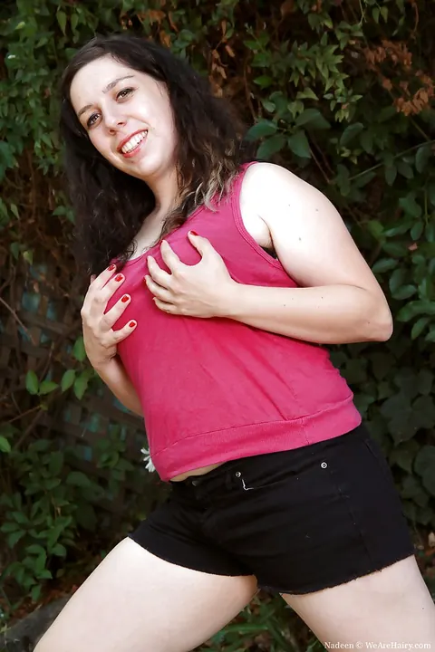 Brunette BBW in Lingerie Spreads Her Hairy Pussy Outdoors – photo 1 of 16