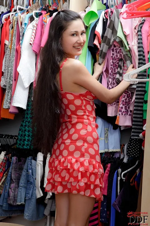 Slevie: Busty Asian Brunette Strips in a Closet and Masturbates with a Magic Wand – photo 1 of 16